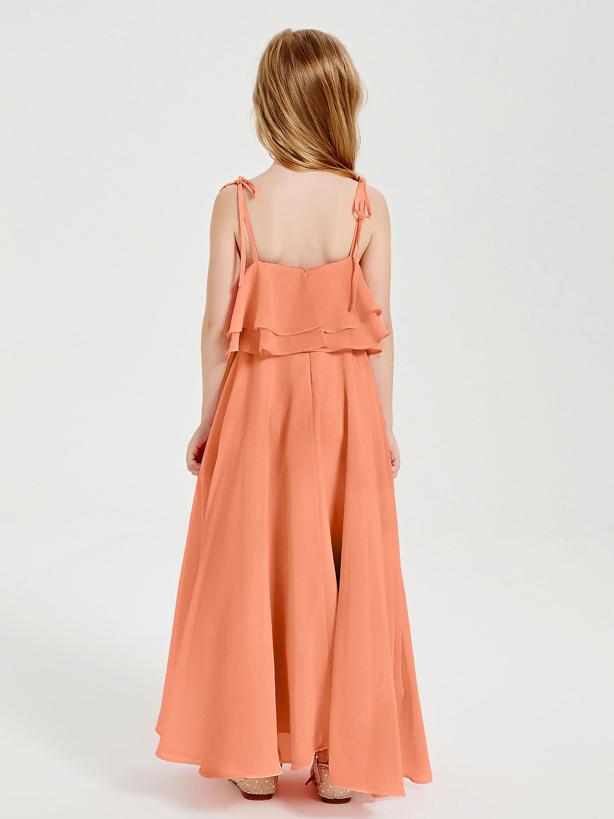 Chiffon Junior Bridesmaid Dresses Long Cascading Skirt Papaya